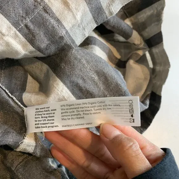 Eileen Fisher Dress Womens S Small Organic Linen Blend Plaid Lagenlook Pockets - Picture 11 of 13